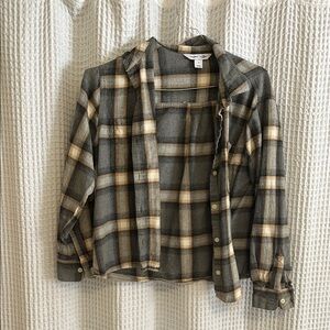 Plaid Button-Up Shirt in Gray and Tan